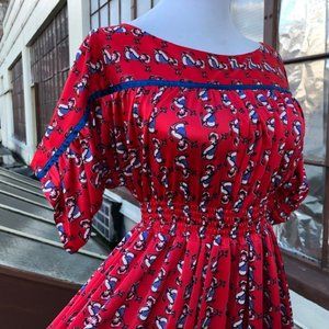 VTG Betsey Johnson Anchor Print Red Sailor Dress S